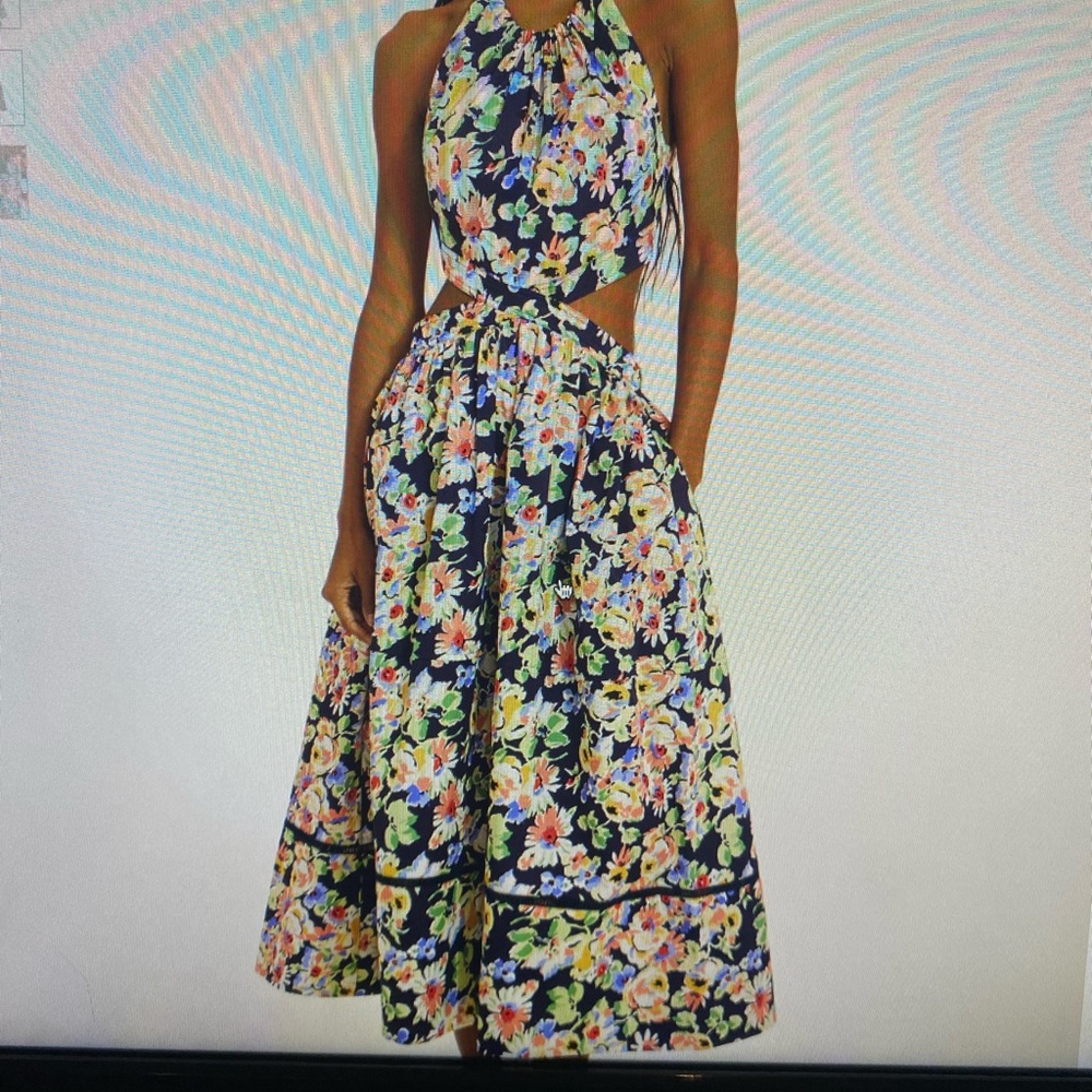 Something Navy Floral Cut Out Midi Dress